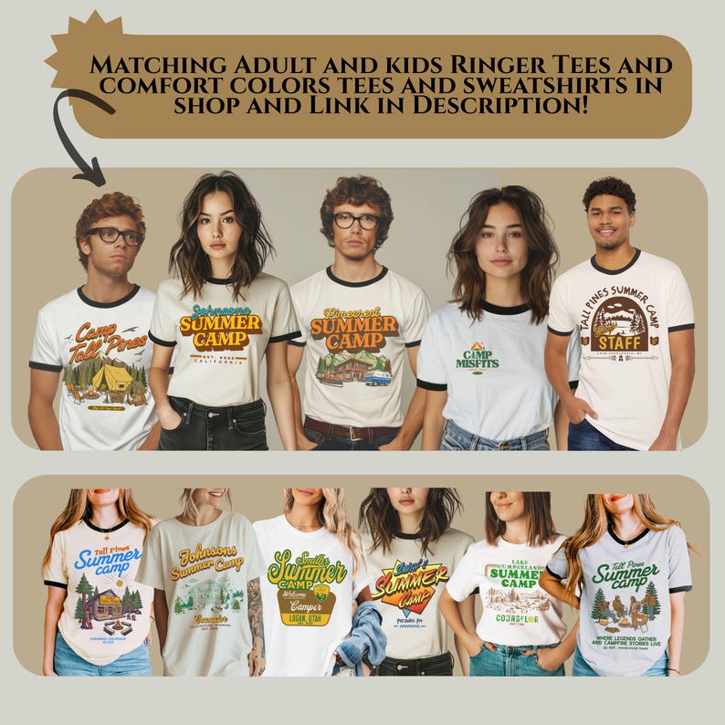 Personalized Retro Summer Camp Ringer Tee: 70s Style Custom Camping Shirt, Retro Summer Camp Matching t-shirts bild 15