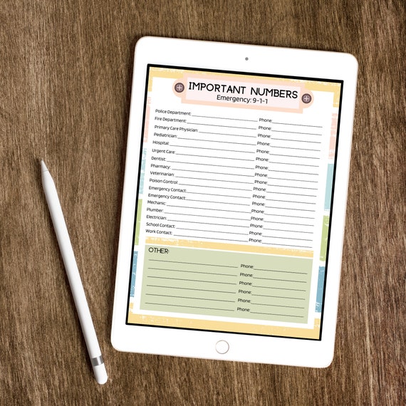 important and emergency numbers list for home printable and etsy