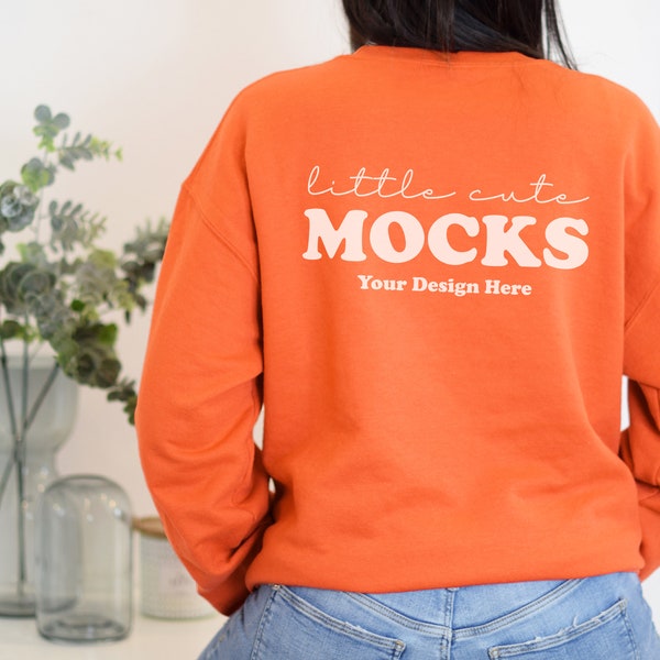 Orange Gildan 18000 Mockup | Gildan Sweatshirt Mockup | Gildan 18000 Model Mockup | Gildan Orange Sweater