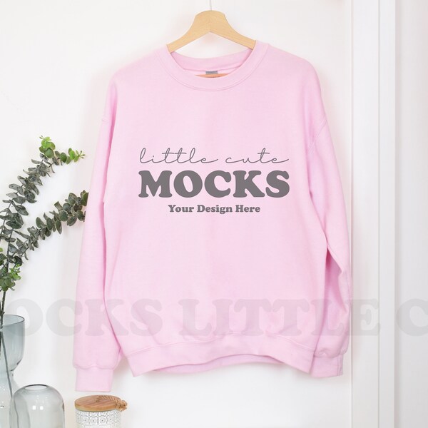 Front Light Pink Gildan 18000 Mockup | Gildan Sweatshirt Mockup | Gildan 18000 Hanging Mockup | Gildan Light Pink Sweater