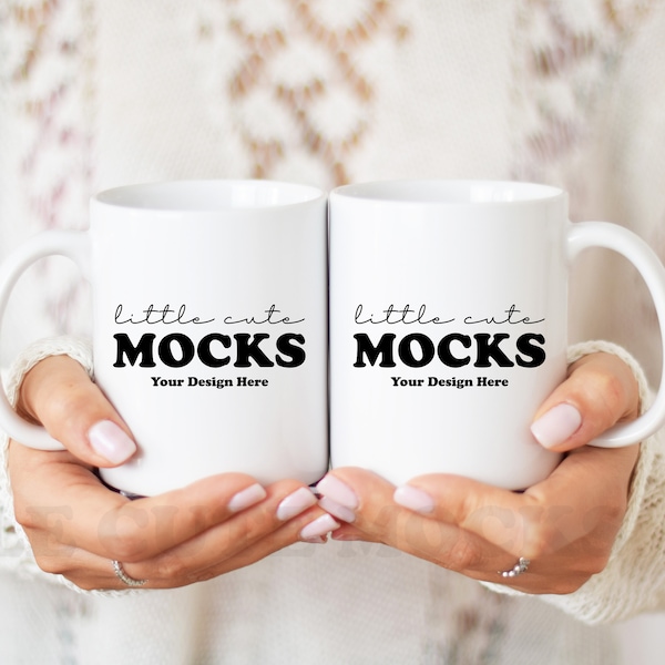 Two Mugs Mockup | White Mugs Couple Mockup | Mugs Mockup Photo | JPG Mockup | White Ceramic Cups | Mugs in hands | Autumnal Mock-up