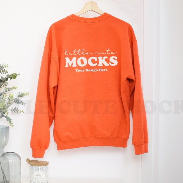 Back Orange Gildan 18000 Mockup | Gildan Sweatshirt Mockup | Gildan 18000 Hanging Mockup | Gildan Orange Sweater