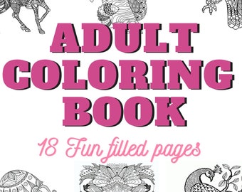 Digital Download 18 Page Adult Coloring Book - Animal