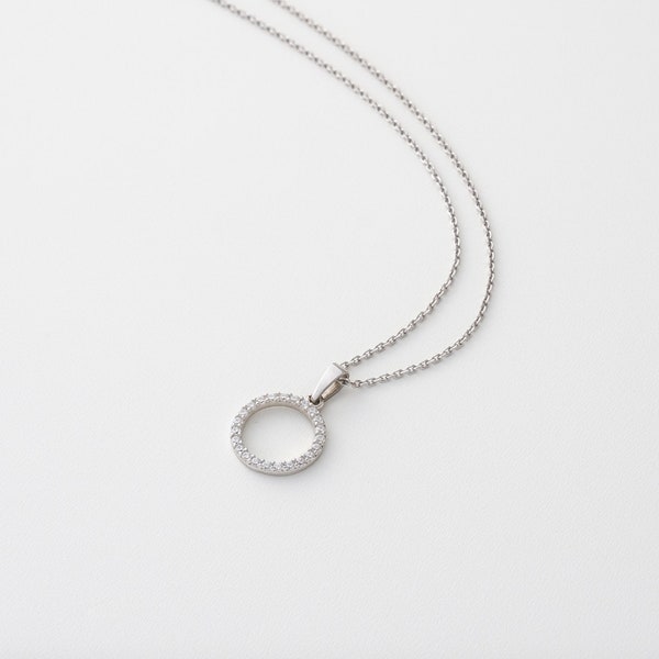 Sterling Silver CZ Circle Pendant Necklace - Circle of Life Jewellery - Symbol of Love and Eternity Necklace