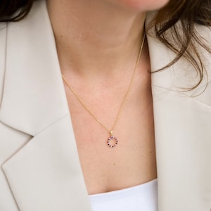 Gold Open Circle Necklace with Multicoloured Crystals in 925 Sterling Silver