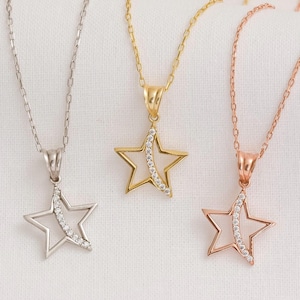 Stern Anhänger mit Kristall Steinen in 925 Sterling Silber - Gold, Silber und Roségold Optionen - Himmlische Halskette - Geschenk für Sie