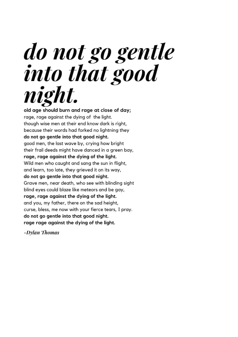 Do not go gentle into that good night printable poster dylan thomas
