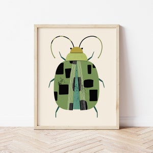 Green Beetle Print, Printable Wall Art, Nursery Wall Decor, Insect Wall Art, Modern Kids Room Print, DIGITAL DOWNLOAD