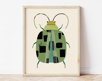 Green Beetle Print, Printable Wall Art, Nursery Wall Decor, Insect Wall Art, Modern Kids Room Print, DIGITAL DOWNLOAD