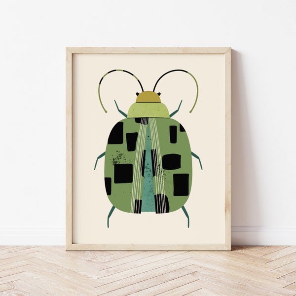 Green Beetle Print, Printable Wall Art, Nursery Wall Decor, Insect Wall Art, Modern Kids Room Print, DIGITAL DOWNLOAD