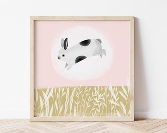 Pink Bunny Print, Printable Wall Art, Nursery Wall Decor, Cute Animal Wall Art, Modern Kids Room Print, Girls Wall Art, DIGITAL DOWNLOAD