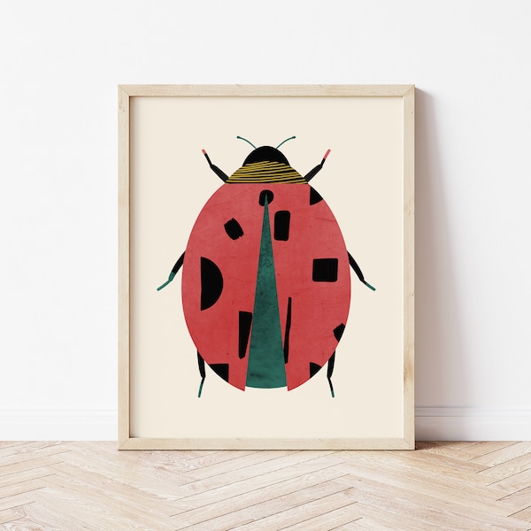 Red Ladybird Print, Printable Wall Art, Nursery Wall Decor, Modern Kids Room Print, DIGITAL DOWNLOAD