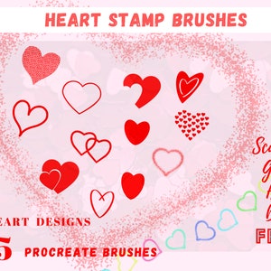 Cepillo Procreate Heart Stamps, juego de pinceles procreate, corazones digitales, cepillo digital, cepillo para iPad, cepillo libre, juego de cepillos para corazón, cepillo Valentine