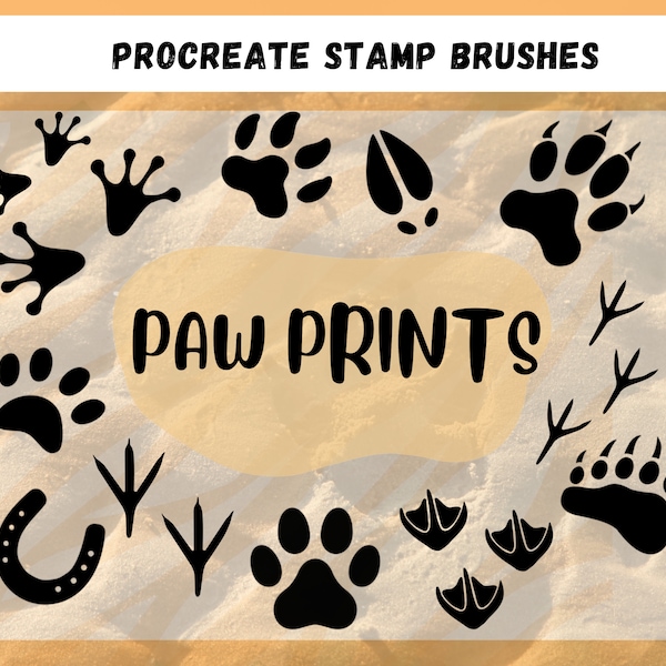 Paw print Procreate stamps, procreate animal foot print, animal print, dog paw print, cat paw print, bear paw print, frog print, horse hoof,