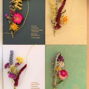 4 Kräuterkarten zum Aufstellen oder als Wanddeko, Unikate aus heimischen Heilkräuter und Trockenblumen, Sammlerstücke