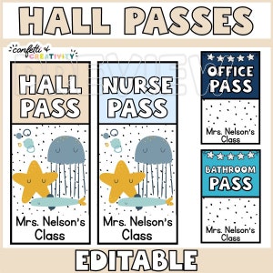 PRINTABLE Classroom Hall Passes | Personalized Classroom Hall Pass | Teacher Lanyard Classroom Pass | Editable Classroom Hall Passes