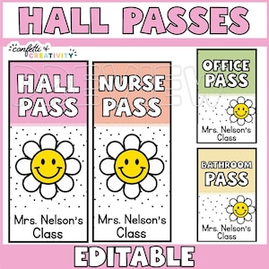 PRINTABLE Classroom Hall Passes | Personalized Classroom Hall Pass | Teacher Lanyard Classroom Pass | Editable Classroom Hall Passes