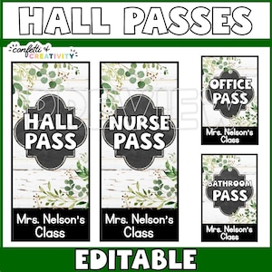 PRINTABLE Classroom Hall Passes | Personalized Classroom Hall Pass | Teacher Lanyard Classroom Pass | Editable Classroom Hall Passes