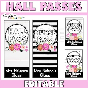 PRINTABLE Classroom Hall Passes | Personalized Classroom Hall Pass | Teacher Lanyard Classroom Pass | Editable Classroom Hall Passes