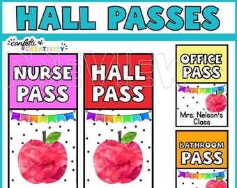 Watercolor Classroom Hall Passes: Editable Teacher Lanyard Pass (Digital Download)