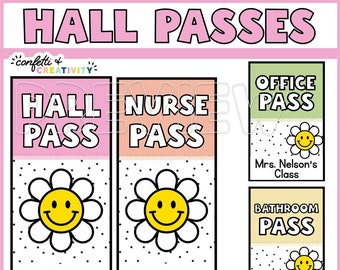 Retro Classroom Hall Passes: Editable Teacher Lanyard Pass (Digital Download)