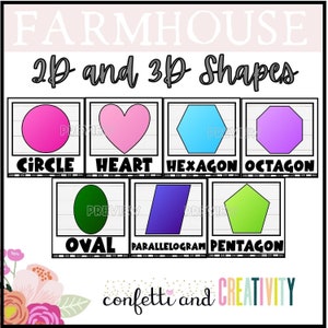 2D and 3D Shapes Posters for the Classroom | Floral Farmhouse Classroom Decor | Kindergarten Posters | Shapes Posters for the Classroom