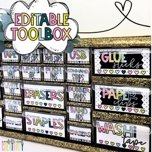 Bold Brights Teacher Toolbox Editable Labels | Colorful Classroom Decor | Teacher Organization | Classroom Labels | Teacher Toolbox Label