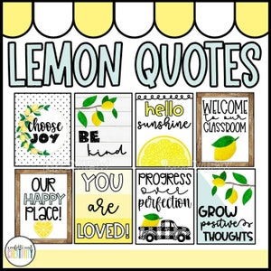 Lemon Classroom Quote Posters | Classroom Quotes | Lemon Farmhouse Classroom Decor | Classroom Growth Mindset Quotes | Bulletin Board