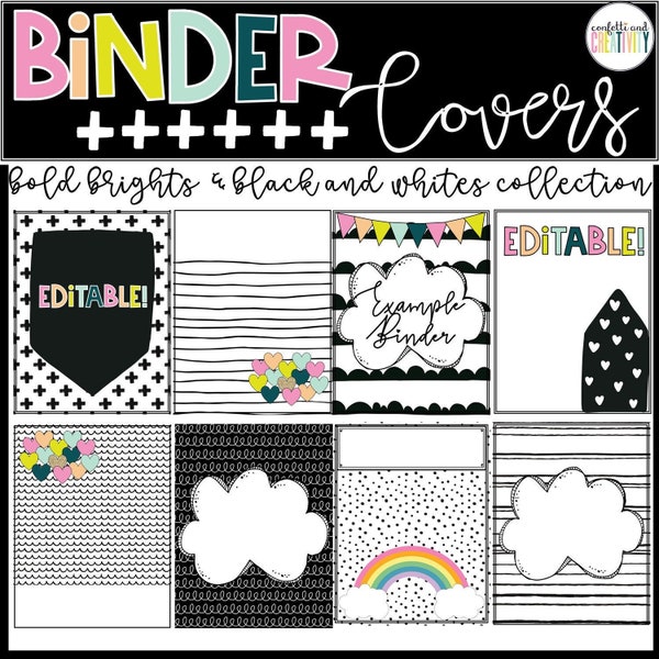 Teacher Binder Covers and Spines | Bright Binder Covers | Bold BrightBright Classroom Decor | Editable Covers | Classroom Binder Cover