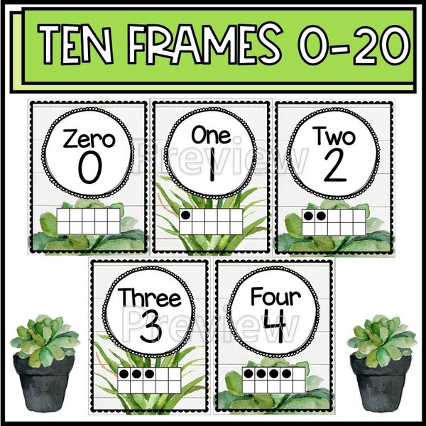 Classroom Number Posters with Ten Frames 0-20 | Plant Classroom Decor | Classroom Number Display  | Elementary Classroom