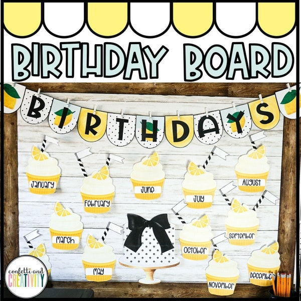 Lemon Classroom Birthday Display | Classroom Birthday Board | Birthday Display | Bulletin Board | Lemon Farmhouse Classroom Decor