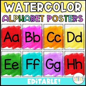 Watercolor Alphabet Posters for the Classroom | Classroom Decor | Colorful Classroom | Alphabet Display | Kindergarten Classroom
