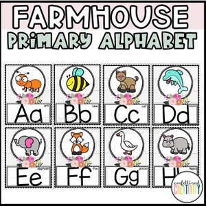 Floral Farmhouse Classroom Alphabet Posters | Alphabet Display | Animal Alphabet Posters | Kindergarten | Farmhouse Classroom Decor