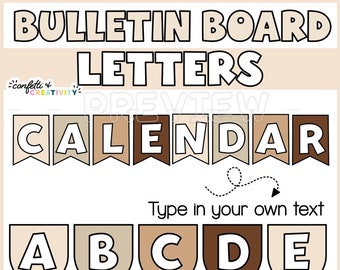 Neutrale prikbordletters: bewerkbaar klasdecor (digitale download)