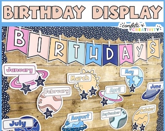 Space Classroom Birthday Display | Classroom Birthday Board | Birthday Display | Bulletin Board | Space Classroom Decor