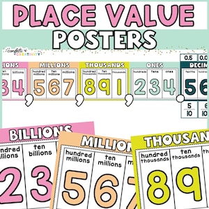 Carteles brillantes de valor posicional en el aula / Carteles de matemáticas para profesores / Decoración brillante del aula / Carteles imprimibles de valor posicional