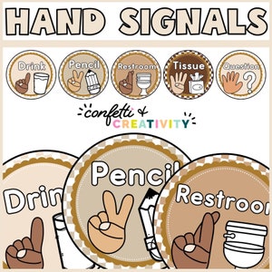 Neutral Hand Signal Posters | Neutral Classroom Decor | Classroom Hand Signal Posters | Printable Classroom Posters