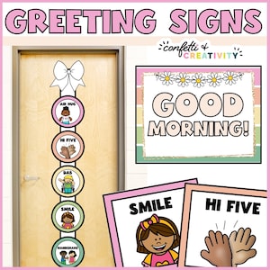 Retro Greeting Signs for Students | Morning Greeting Signs | Classroom Greeting Sign Choices| Retro Classroom Decor
