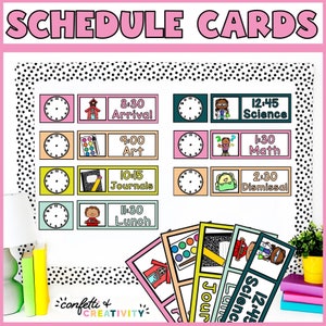 Bright Daily Schedule Cards | Editable Classroom Schedule | Elementary School | Teacher Schedule Cards | Printable Schedule Cards