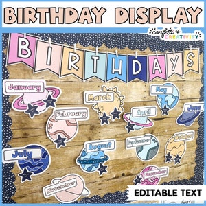 Présentoir d'anniversaire Space Classroom | Tableau d'anniversaire pour la classe | Présentoir d'anniversaire | Tableau d'affichage | Décoration de la salle de classe spatiale