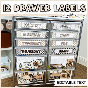 Neutral 12 Schubladen Rollwagen Etiketten | Lehrer Trolley Labels | Lehrer Aufkleber | Neutrale Klassenzimmer Dekoration