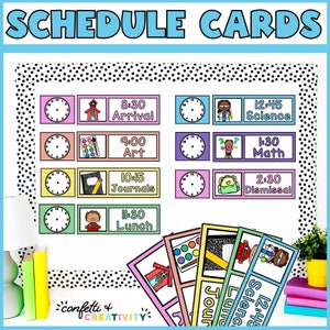 Bright Daily Schedule Cards | Editable Classroom Schedule | Elementary School | Teacher Schedule Cards | Printable Schedule Cards