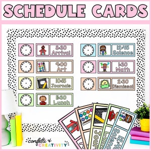 Pastel Daily Schedule Cards | Editable Classroom Schedule | Elementary School | Teacher Schedule Cards | Printable Schedule Cards