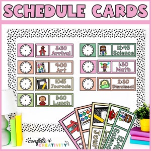 Retro Daily Schedule Cards | Editable Classroom Schedule | Elementary School | Teacher Schedule Cards | Printable Schedule Cards