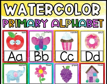 Watercolor Classroom Alphabet Posters | Alphabet Display | Animal Alphabet Posters | Kindergarten | Colorful Classroom Decor