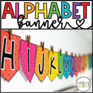 Banner do alfabeto para sala de aula | Decoração de sala de aula brilhante | Bandeira ABC | Alfabeto de letras de banner A-Z | Sala de aula do jardim de infância