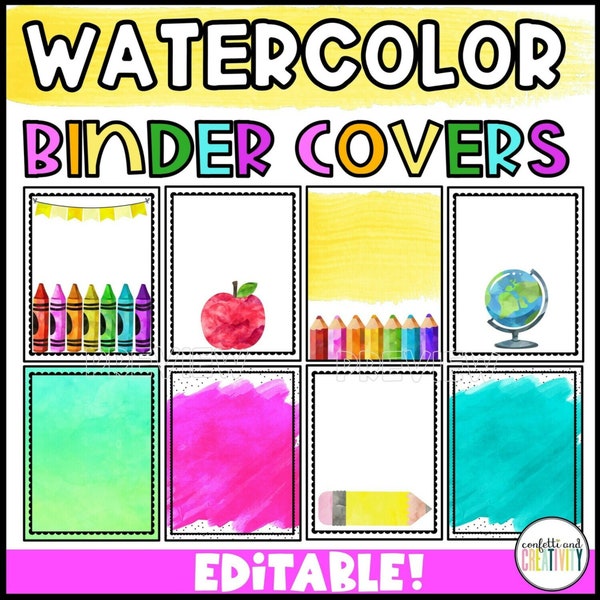 Teacher Binder Covers and Spines | Watercolor Binder Covers | Classroom Decor | Editable Covers | Classroom Binder Cover | Teacher Folder