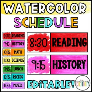Watercolor Classroom Schedule | Editable Classroom Schedule | Colorful Classroom Decor | Classroom Schedule Cards | Classroom Management
