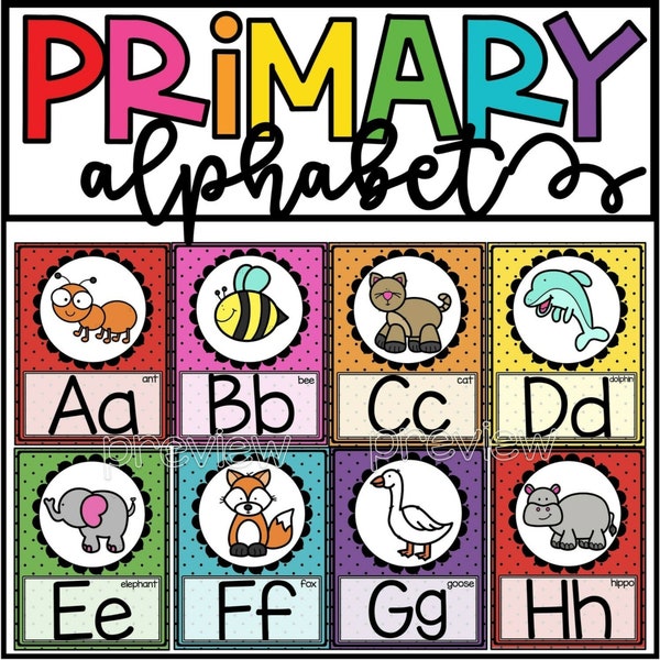 Bright Classroom Alphabet Posters | Alphabet Display | Animal Alphabet Posters | Kindergarten | Colorful Classroom Decor | Primary Classroom