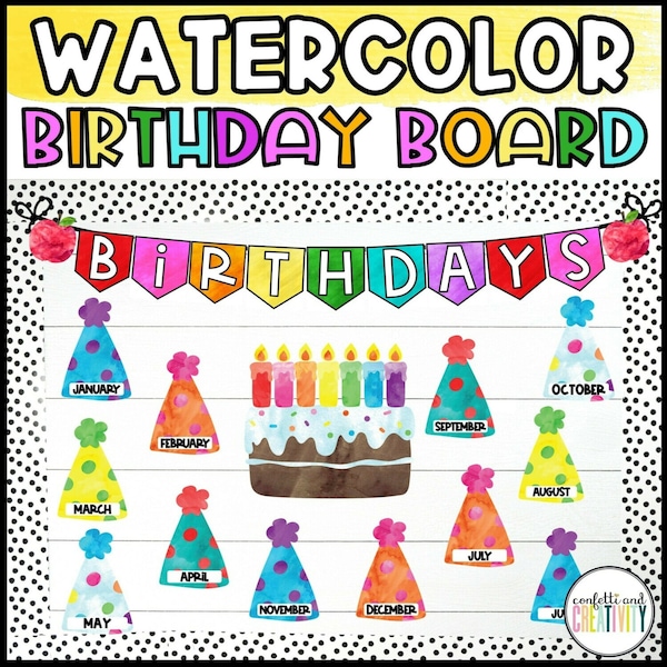 Watercolor Classroom Birthday Display | Classroom Birthday Board | Birthday Display | Bulletin Board | Watercolor Classroom Decor